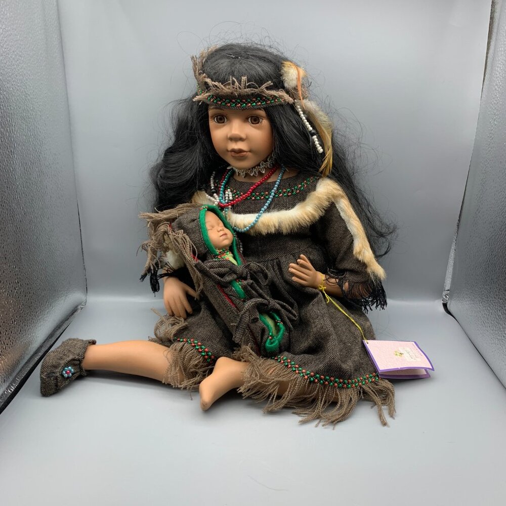Vtg Goldenvale Collection Porcelain Native American Indian Doll with Papoose